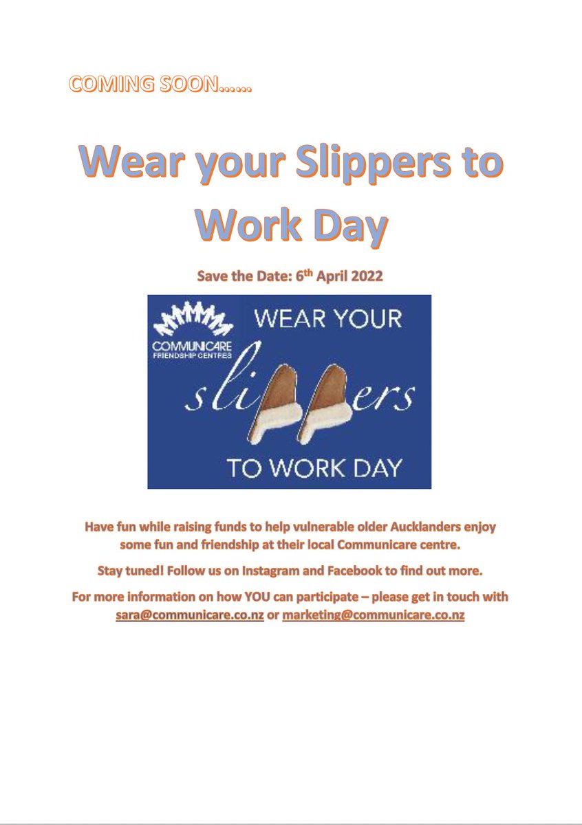 Save the date! Our Wear Your Slippers to Work Day shouldn't be missed!