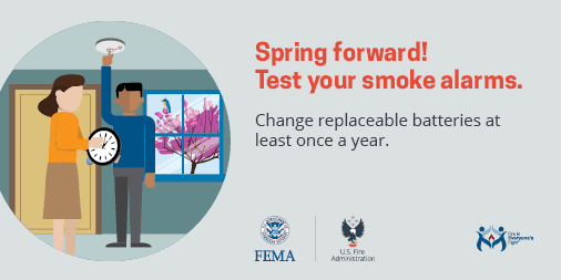 PEMAHQ's tweet photo. Spring forward! #DaylightSavingTime begins this weekend. Plan to change your clocks AND change your smoke and carbon monoxide alarm batteries too. ⏰🔋

Learn more: https://t.co/qBbodBQoPF

#DaylightSavings #BeFireSafePA https://t.co/V2Y3Z9aErF