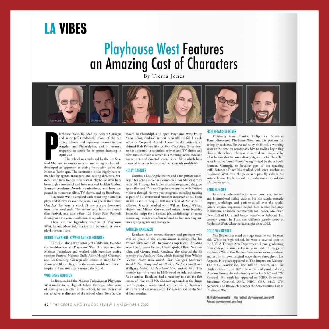 We feel honored to be featured in @GeorgiaHollywoodReview ‘s March Issue! Take a 👀 at l8r.it/HN4w 🤓💫 

A special thank you to Tierra Jones for the write up! 💛

#PlayhouseWest #MeetOurStaff #Acting #Actor #Actress #Teachers #love #Georgia #LosAngeles #Philadelphia