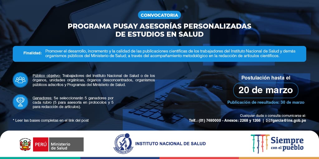 INS_Peru's tweet photo. #Convocatoria programa #Pusay
➡️ Asesorías personalizadas de estudios en salud

🗓️Postula hasta el 20 de marzo

ℹ️ Más información ➡️https://t.co/r2Vb7wBdh9 https://t.co/0lwpUxBoEs