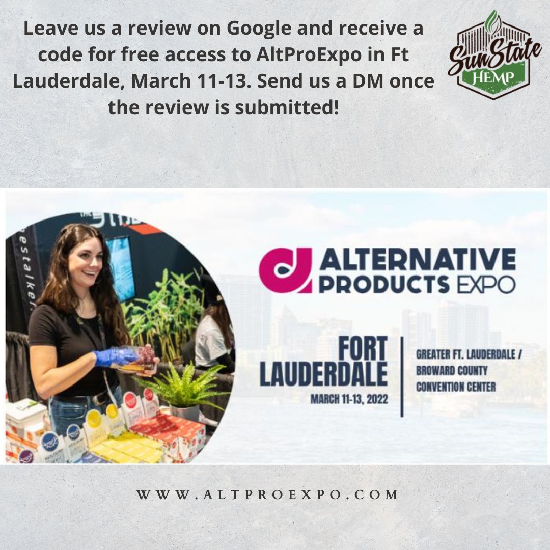 sunstatehemp's tweet photo. We hope to see you there at Booth #275!
#altproexpo #ftlauderdale #sunstatehemp https://t.co/3PpT0wZ1Hy