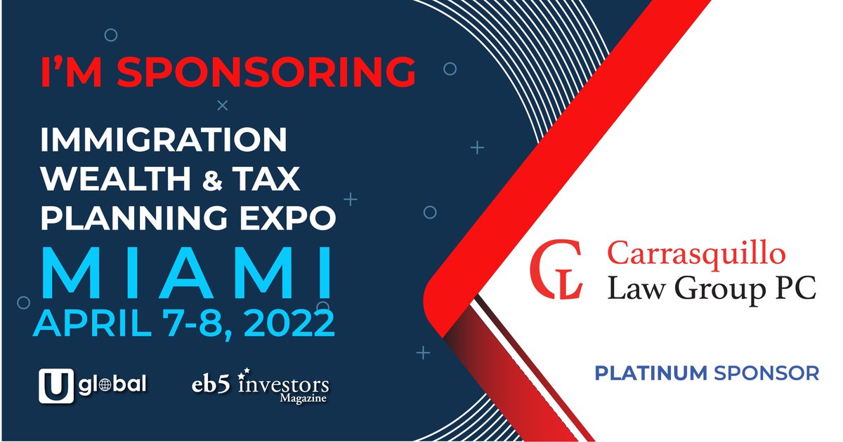 UglobalOfficial's tweet photo. We are pleased to announce @CLGPCLegal as our platinum sponsor for the 2022 Immigration, Wealth &amp; Tax Planning Expo in Miami on April 7-8. Register for this industry-wide in-person gathering today: https://t.co/T2ECdynpRq
#uglobal #immigration #expo #rcbi https://t.co/5K9TyDOLme