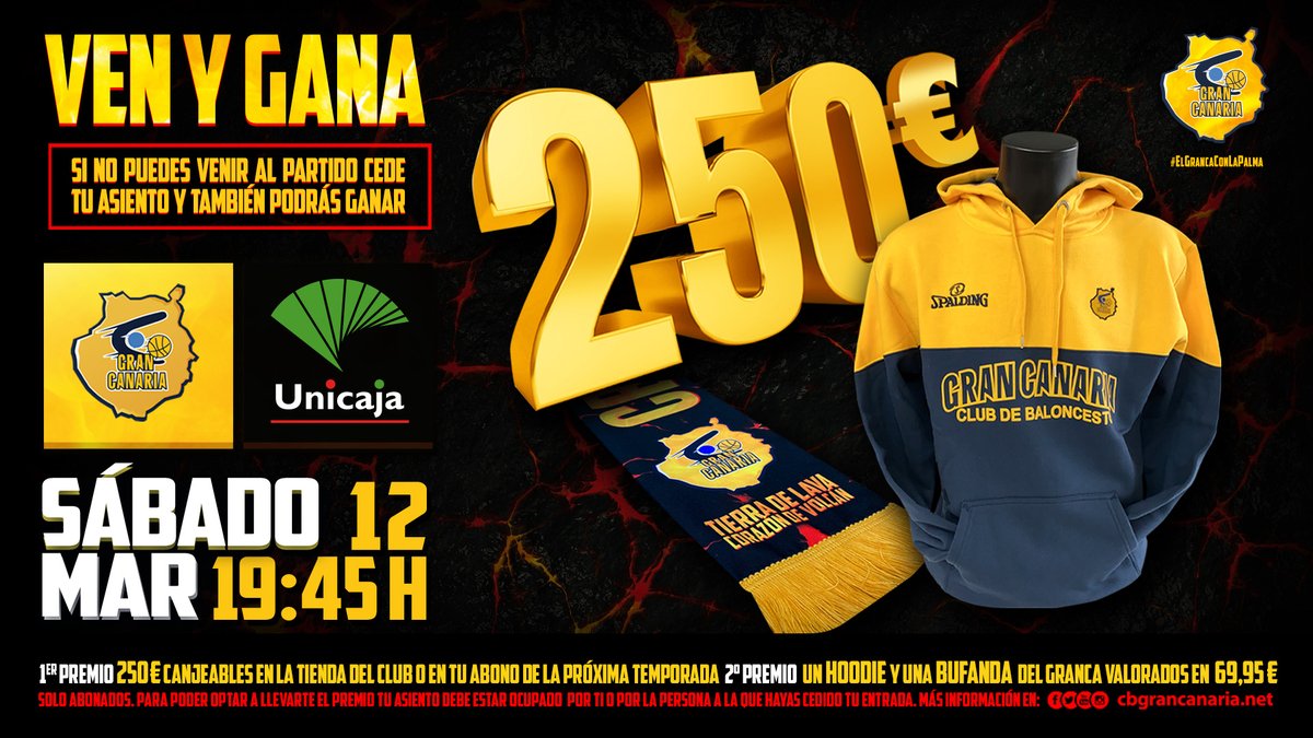 Gran Canaria on Twitter: "🔥 ¡Venir este sábado tendrá premio! ▫ Se sorteará un premio de 250€ a canjear en la #TiendaOficial o en el abono del próximo curso, y un