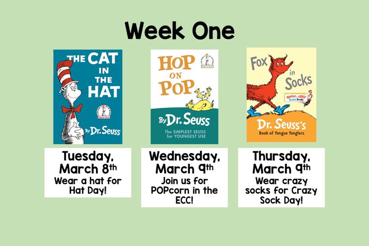 We are loving this Dr. Seuss theme! Here is what we are doing this week for the students in the Teacher Ed department!