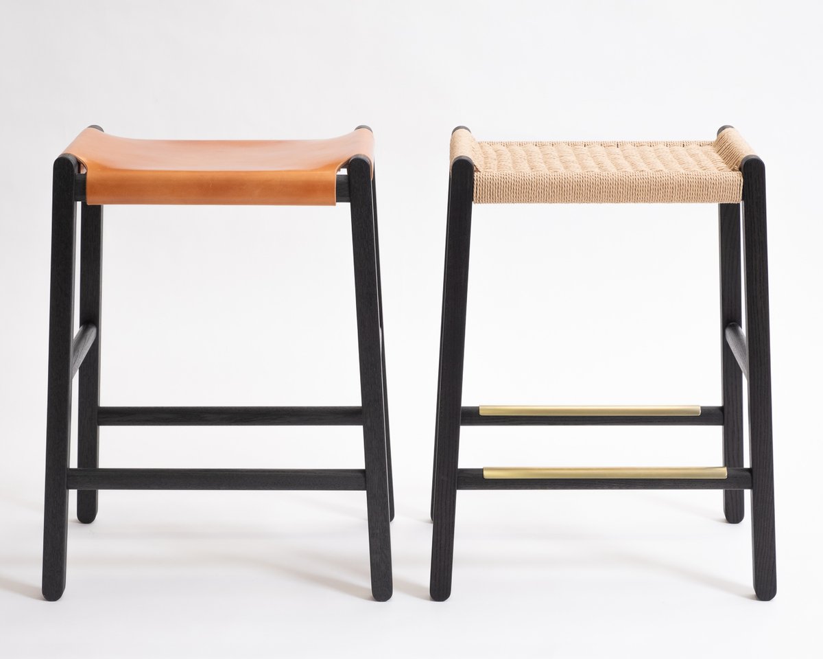 SolarFurniture's tweet photo. New: the Saddle Stool, a counter-height stool with a seat in of slung leather or hand-woven Danish cord. Made to order &amp; many options for materials &amp; finishes. https://t.co/cpmlMlL1OC
