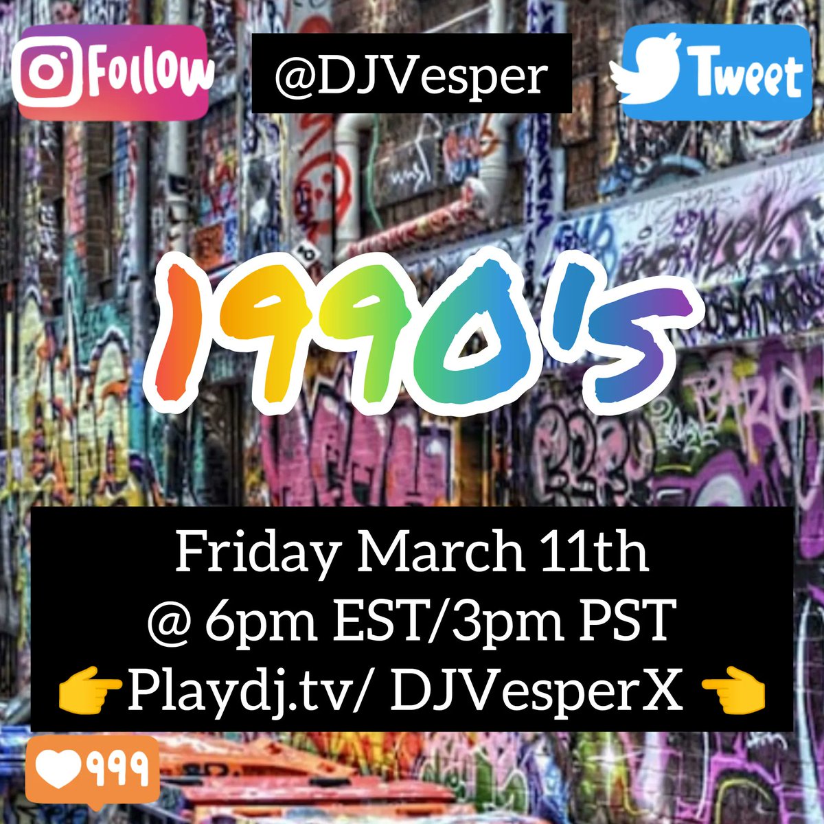 djvesper's tweet photo. Playing 1990's Rnb/Hip-Hop/Rap
Info:
Friday March 11th 2022
@ 6pm EST/3pm PST
👉https://t.co/Jci5BAGFQJ 👈
CashApp: $DJVesper
#SupportSmallStreams #supportDJs #SupportSmallStreamers https://t.co/fKfFMsVi4e