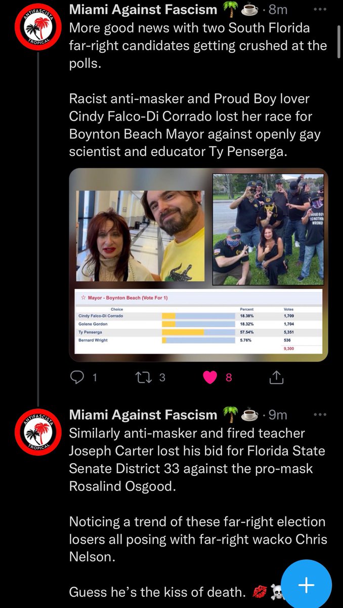 duketinkertown's tweet photo. Haven’t lived in #Miami for some years now (#Seattle these days) but never been more proud to STILL rawk my 305 are code. Miami anti-fascists FTW! #FloridaMan #antifascist #antifascists #antifascism #IronFront ↙️↙️↙️

“Destroy what destroys you!” -AAA
https://t.co/0a0M0Blg9r https://t.co/U4gC2SSY9D