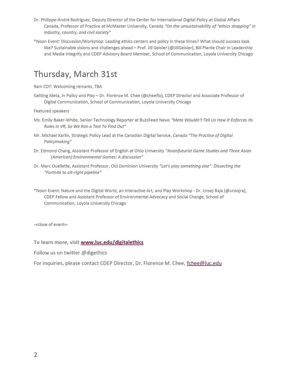 Registration is now open for our 11th <a href="/digethics/">Center for Digital Ethics and Policy (CDEP)</a> Annual International Symposium, "Digital Ethics for a Sustainable Society," March 29th-31st online! <a href="/Loyola_SOC/">Loyola University Chicago School of Communication</a> <a href="/LoyolaChicago/">Loyola University Chicago</a> 
To RSVP: forms.office.com/r/6yFp5k14Cm