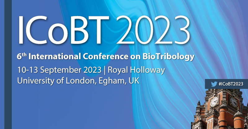 The 6th International Conference on BioTribology will now be held 10-13 September 2023. Submit abstracts by 24 March 2023. We look forward to welcoming you to #ICoBT2023 at the Royal Holloway, University of London, Egham, UK #Biotribology bit.ly/2vFIypD