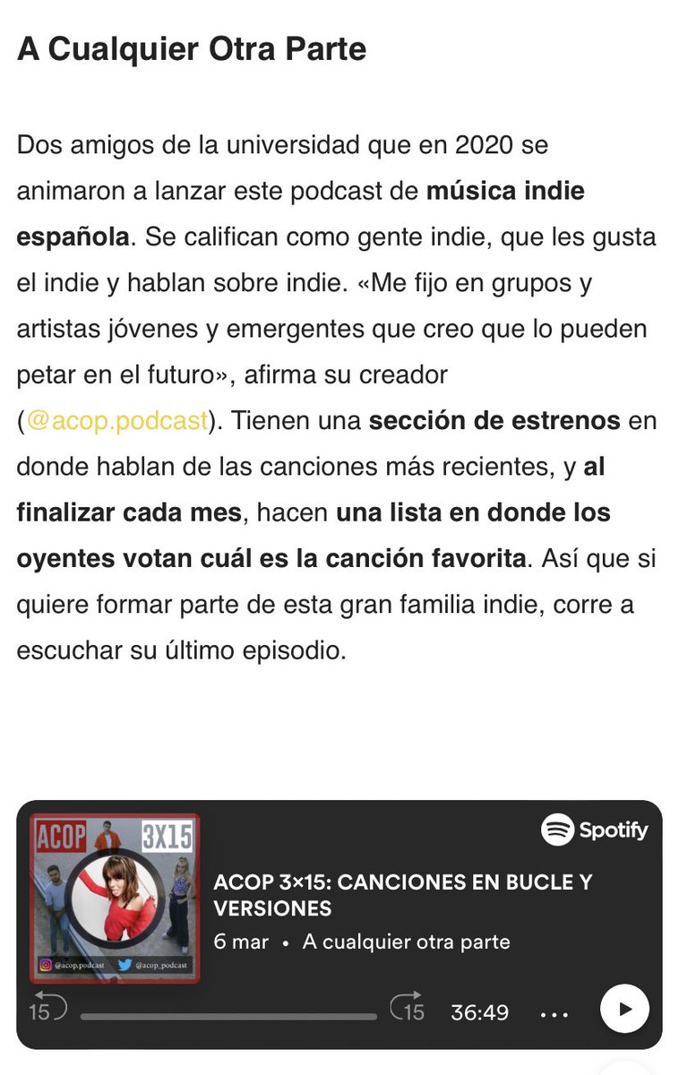 Hoy en Coolturize ha salido un artículo sobre los podcast de música y hemos aparecido con el ACOP 🤧🤍✨
coolturize.com/los-mejores-po…
