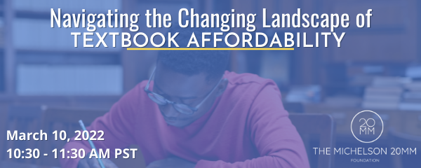 Michelson20MM's tweet photo. From #ZTC to #AffordableLearningSolutions, CA campuses are leaders in #OER, but there is still work to do! Tomorrow (3/10), join student leaders, administrators, and advocates to learn more about textbook affordability: https://t.co/LNAu0PYOwx #OEWeek https://t.co/KnWR55p58u