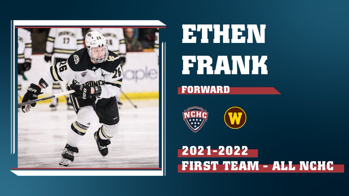 TheNCHC's tweet image. 2021-22 𝙁𝙞𝙧𝙨𝙩-𝙏𝙚𝙖𝙢 𝘼𝙡𝙡-𝙉𝘾𝙃𝘾

🏅 @WMUHockey's Ethen Frank

Frank led #NCHChockey with 16 goals in conference play, including 4 game-winners, and leads @NCAAIceHockey with 25 goals overall

📰: bit.ly/21-22All-ConfT… | #LetsRide