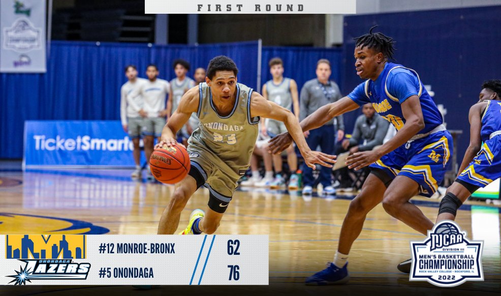 NJCAABasketball's tweet photo. Lazers 𝙖𝙙𝙫𝙖𝙣𝙘𝙚

No. 5 Onondaga defeats No. 12 Monroe-Bronx 76-62 in the first round of the 2021-22 #NJCAAmbb DIII Championship!

https://t.co/6NviHorr62 https://t.co/WqZ8PwpbCn