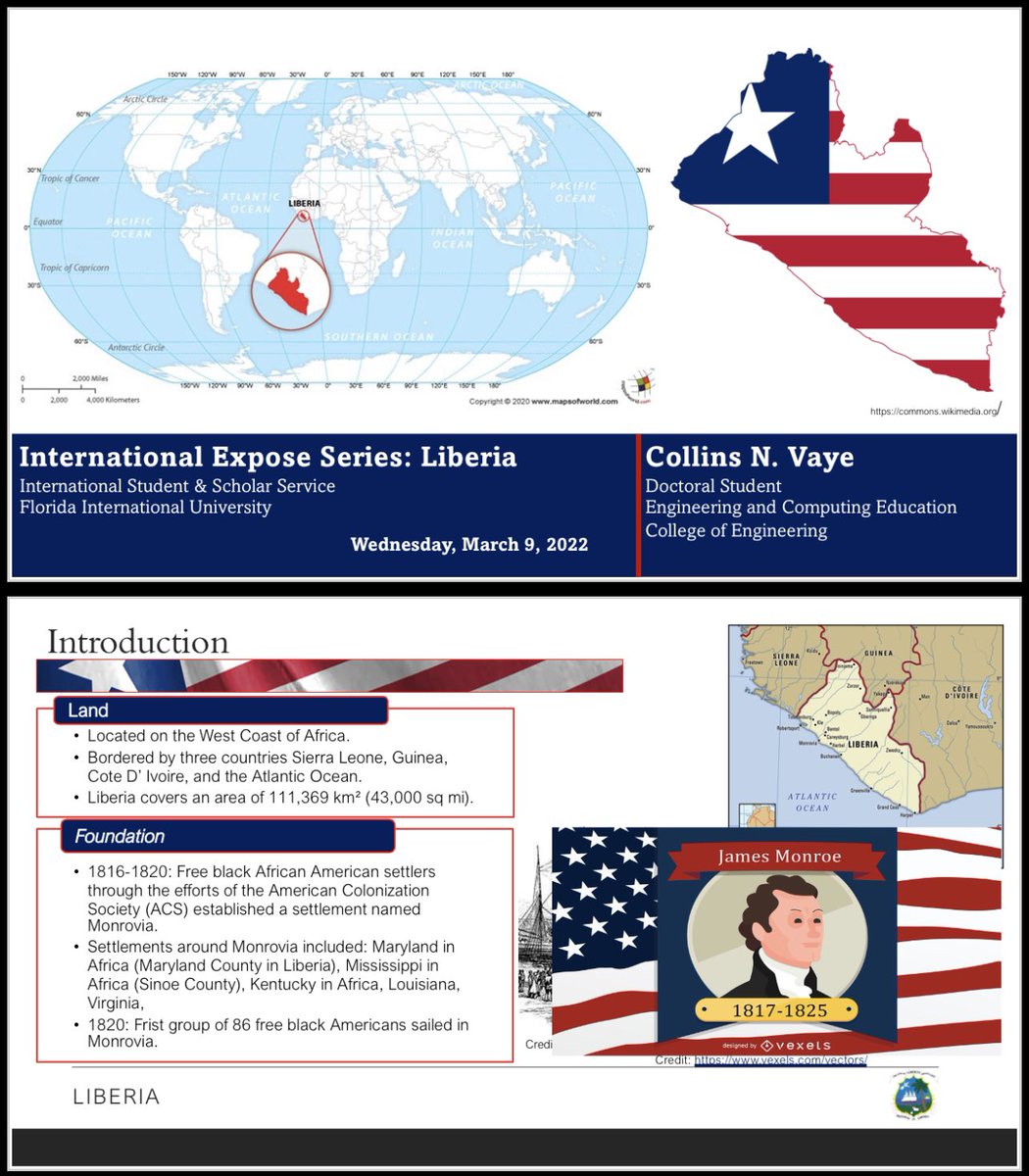 VayeCollins's tweet photo. Done ✅! Presentation on LIBERIA 🇱🇷 at the International Expose Series Event.  Thanks @FIUISSS for the invitation and opportunity!  @FIU_SUCCEED. https://t.co/a4djHd4Se5