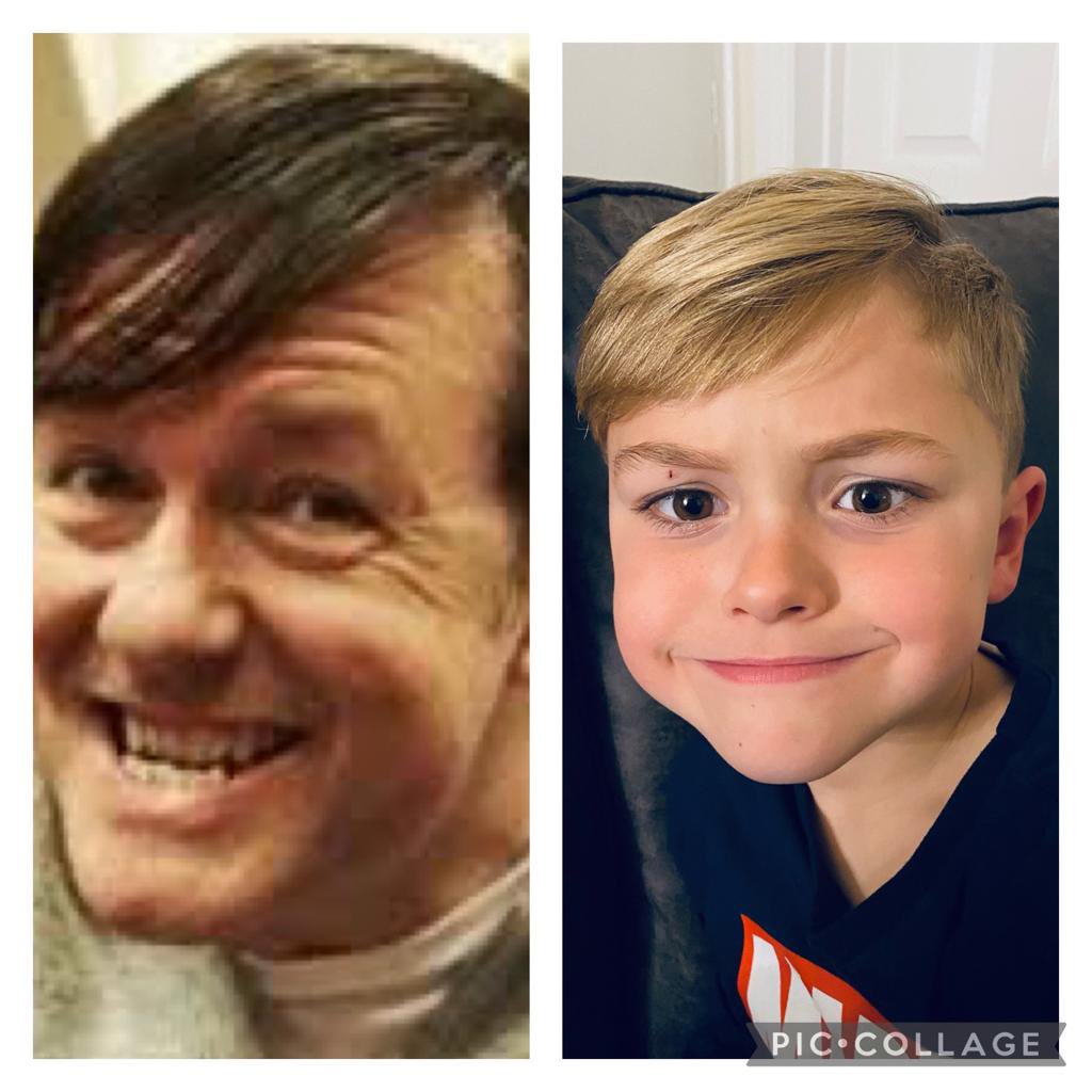 Your youngest fan so far??? <a href="/rickygervais/">Ricky Gervais</a> not sure he fully gets it but he loves derek #kindness #innocence