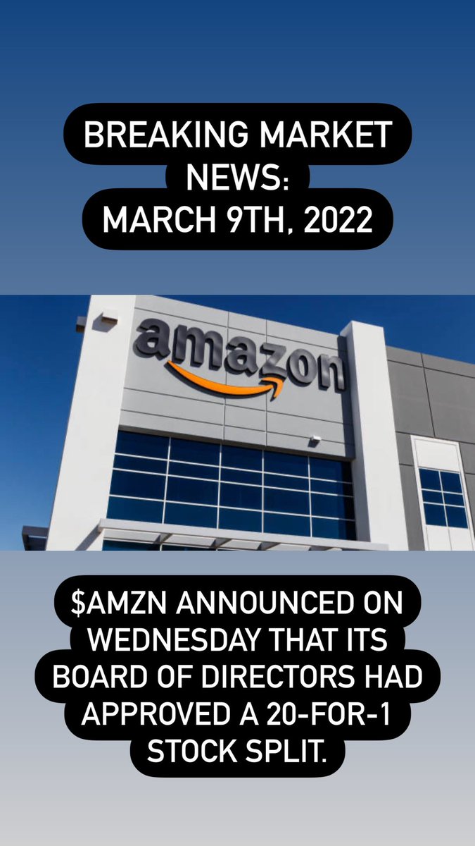 centrol_io's tweet photo. $AMZN will be going through a 20-1 stock split and is up 7% in after hours! #stockmarket #trading #amazon #breakingnews #stocks #split #finance #funds #money #equities https://t.co/Dx2dgTTNVe