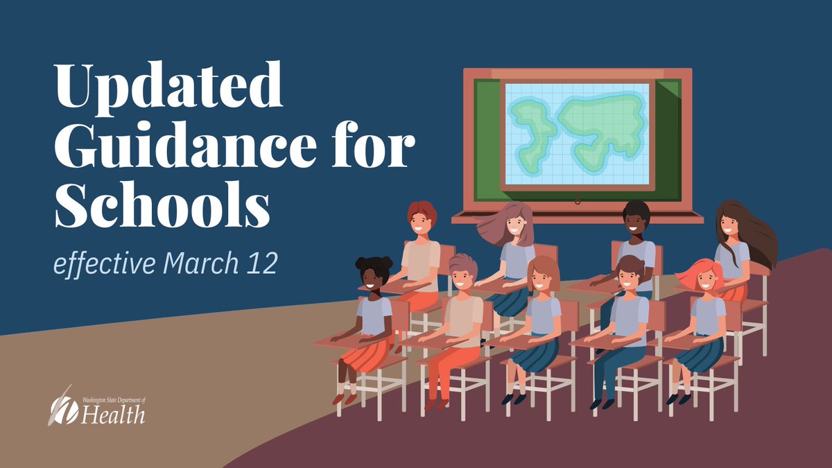WADeptHealth's tweet photo. Today we released the updated COVID guidance for schools and child care providers in coordination with the end of Washington’s masking requirement March 12. Details : https://t.co/GAxgIdcPP1 https://t.co/bm3DdzAzBT