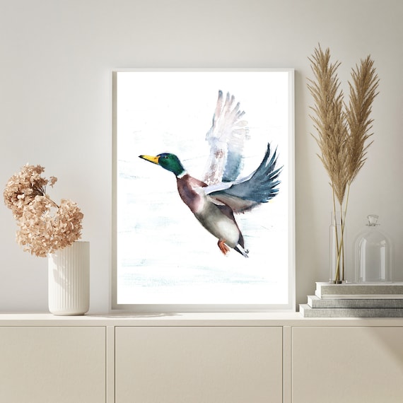 Olgatch's tweet photo. Mallard duck fine art print, Watercolor bird https://t.co/rMT3zyqnop #watercolorduck #duckprint #birdartwork #artworkpainting #flyingduck @etsymktgtool https://t.co/0C4aoDTncT