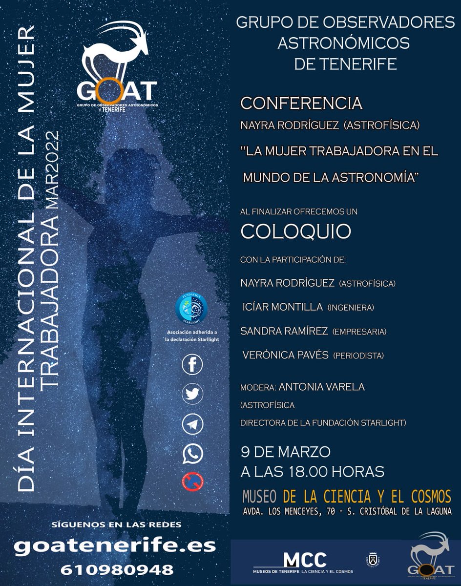 GOAT_Tenerife's tweet photo. 🔴¿No pudiste venir al Museo?
🔴¿no pusiste ver la Conferencia-Coloquio en directo?
ℹ️ No te preocupes, aquí tienes el enlace para que la veas cuando quieras 👇
https://t.co/yZ3GBuxrH0
@MuseosTenerife @IAC_Astrofisica @FundStarlight @PARQUESTELARTNF 
#DiaInternacionalDeLaMujer https://t.co/V6rrey8Uow