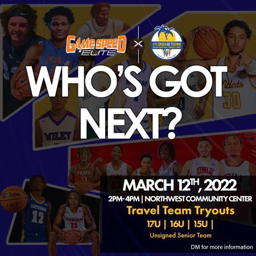 FloridaGetDown's tweet photo. Gamespeedelite will be having tryouts on March 12, 2022 at the Northwest Community Center. Tryouts will be held from 2:00PM-4:00PM for 15U, 16U and 17U Gamespeedelite travel teams!!!
#Whosgotnext #aaubasketball #gamespeed #orlandobasketball #prephoopsfl #prephoopsflorida https://t.co/8SCHAEG9tf