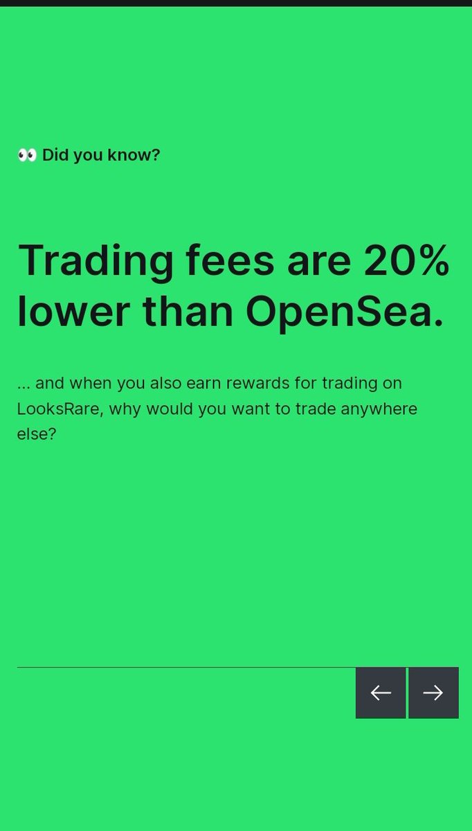 Michaeltimmy7's tweet photo. @LooksRareNFT #LooksRare’s trading fee is 20% lower when compared to OpenSea https://t.co/cIjSWkp2P0