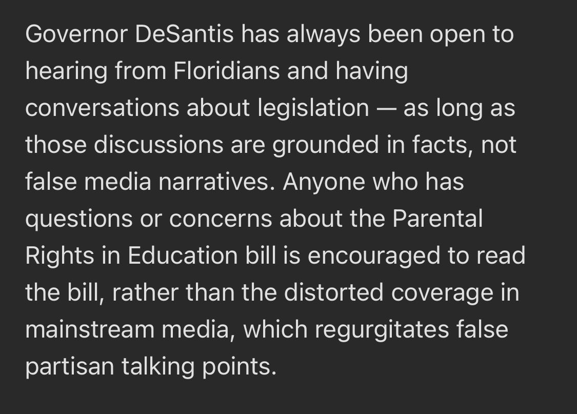 ChristinaPushaw's tweet photo. Statement from @GovRonDeSantis Office about today’s call from Disney regarding Florida’s parental rights in education bill: https://t.co/gN0ZdZpeKj