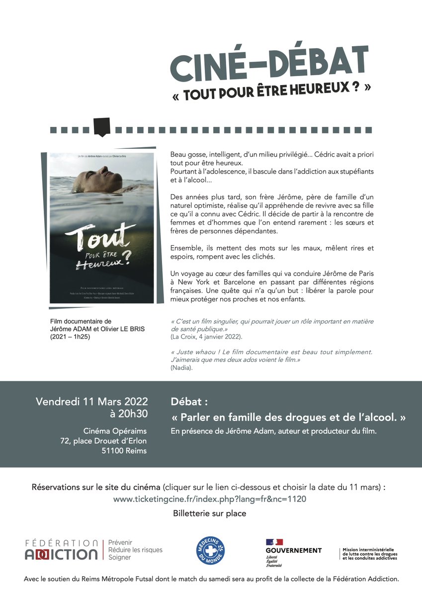 Mon ami Jérôme Adam est l'auteur et producteur du film-documentaire "Tout pour être heureux ?"
C'est une quête inédite qui n’a qu’un but : libérer la parole pour mieux protéger nos proches et nos enfants des #addictions.