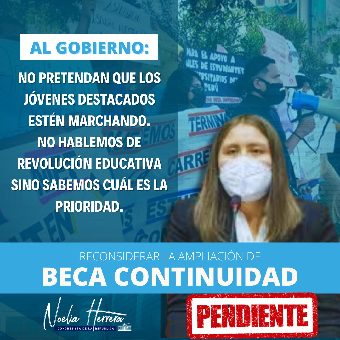 NoeliaCallao's tweet photo. 🌐 Estamos esperando la confirmación de fecha y hora de reunión de trabajo del @MineduPeru  y @MEF_Peru  para abordar #BecaContinuidad, en favor de los miles de jóvenes que ya están por empezar sus clases.
#AmpliaciónBecaContinuidad 
#EducaciónSuperiorParaTodos https://t.co/Z1ntqXn95r