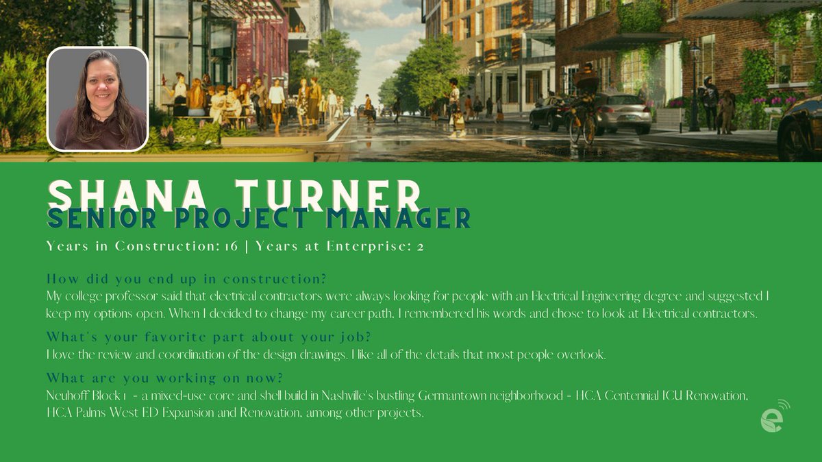 EnterpriseSol's tweet photo. Known for her eye-for-detail, Shana Turner is an exceptional woman to highlight for our next #WomenInConstructionWeek feature! She has quickly proven herself to be a master of complex and complicated projects and she loves “all of the details that most people overlook.” #WIC2022 https://t.co/2w3Z6v0gCQ