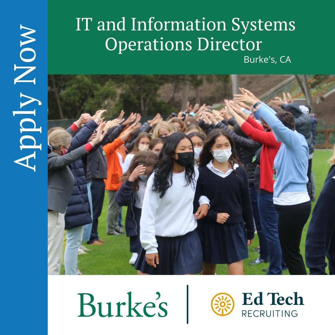 Burke's is an independent K-8 gender-inclusive all-girls’ school located on a 3.5-acre campus in San Francisco. Burkes is now seeking its newest IT and Information Systems Operations Director.

Click the link below to learn more!

edtechrecruiting.com/jobs/burkes