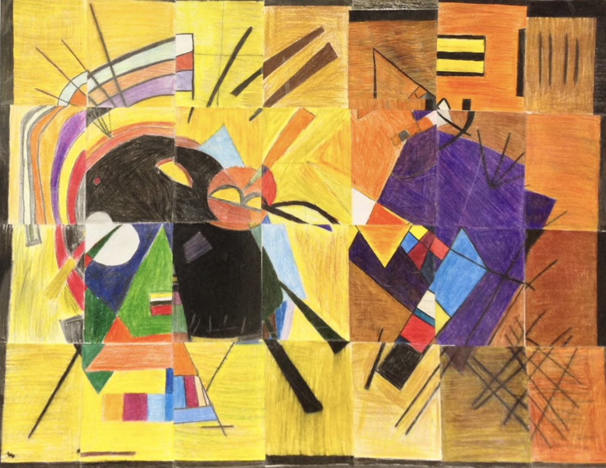 artfullearning's tweet photo. How does #ArtfulLearning work with math? The possibilities are immeasurable when exploring the standards that need coverage in the school year. Students used #GridDrawing to replicate this #abstract painting inspired by #Kandinsky from 4 Geometry classes over 3 days. #beyondSTEAM https://t.co/ST0E207FFq