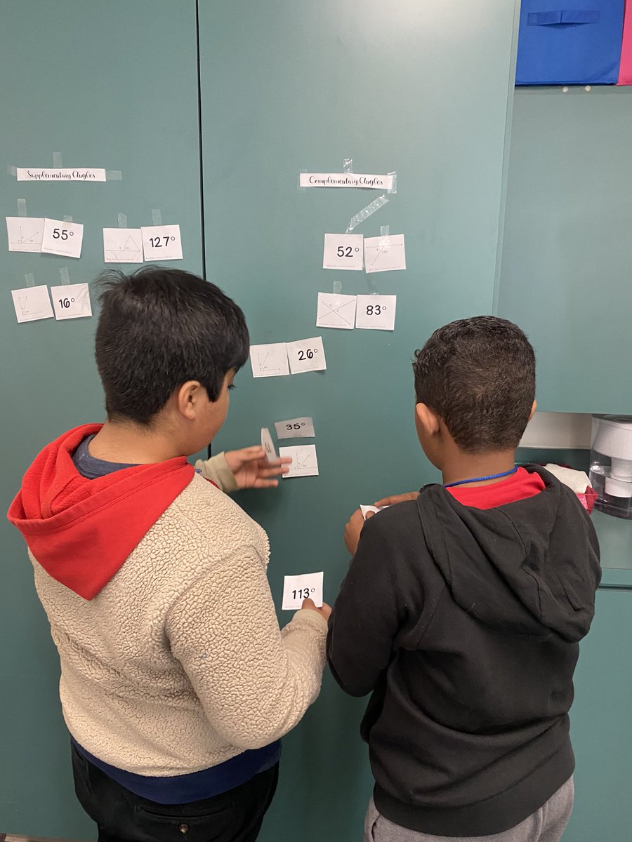 TES_MsM's tweet photo. During math kiddos looked around the room to find different angles to identify if it’s complementary or supplementary. I loved how they worked together and used their tools. #HMSRISE https://t.co/IuOFQUgtyU