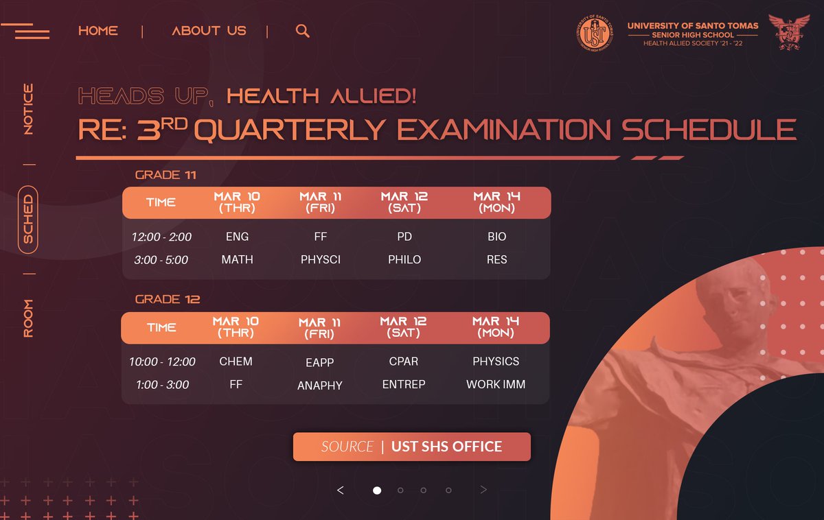 ustshshasoc's tweet photo. 📣HEADS UP, HEALTH ALLIED!

Please be guided on the schedule for the 3rd Quarterly Examination posted below.

Best of luck, HA. May you manifest those calamansi grades!🍀

Sugod. Ipakita. 'Di Susuko. https://t.co/KwEsdmCekN