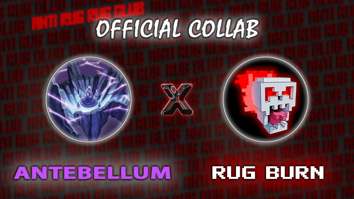 collab: rugburn x <a href="/AntebellumGames/">AntebellumGames</a> 🤝

Giving away 5 WL spots to Antebellum. Stoked on this project and its potential. 

To enter: 
1. Follow <a href="/rugburners/">RugBurn</a> &amp;
<a href="/AntebellumGames/">AntebellumGames</a> 
2. Like &amp; Retweet
3. Tag 3 friends

48 hrs until winners are announced.