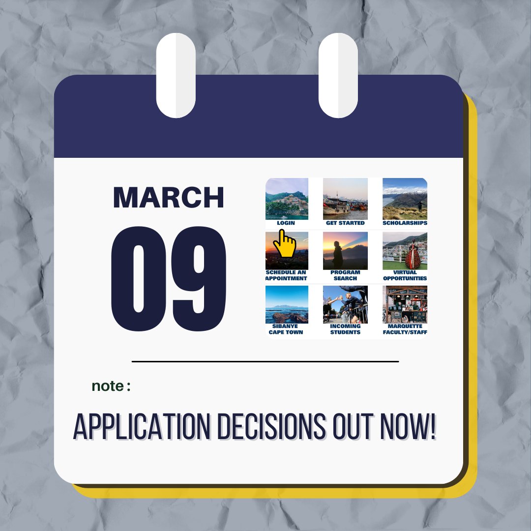 🗣️Attention All Study Abroad Applicants: 
DECISIONS OUT NOW!
Log into your MU Global Portal to check decisions!