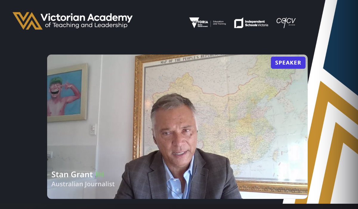 ‘Questions that set fire to a mind to enable you to unpack your understanding of the world
Listening to Stan Grant discuss the power of belonging, empathy and his love of learning.
<a href="/AcademyVIC/">Victorian Academy of Teaching and Leadership</a> #TEP22 #teachingexcellence