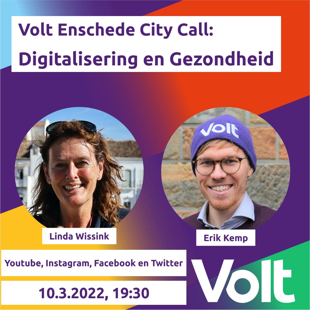 VoltEnschede's tweet photo. Morgen vindt de vijfde city call van Volt Enschede plaats.

Linda Wissink en Erik Kemp gaan in gesprek over digitalisering en gezondheid.

Het gesprek is te volgen via onze social media kanalen.

Heb je een vraag voor hen? Stel deze dan in de comments! Ze beantwoorden ze graag. https://t.co/ssH7SgswxV
