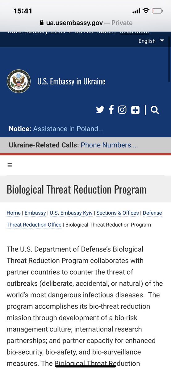 PrincessWendyW1's tweet photo. @bencorke @Tobias_Ellwood I think it's more a case of the US offer "help" with the program of threat reduction, it would appear from the Embassy website that Ukraine both owns and runs the research facilities...not US labs..big difference. https://t.co/tM80YWE6sJ