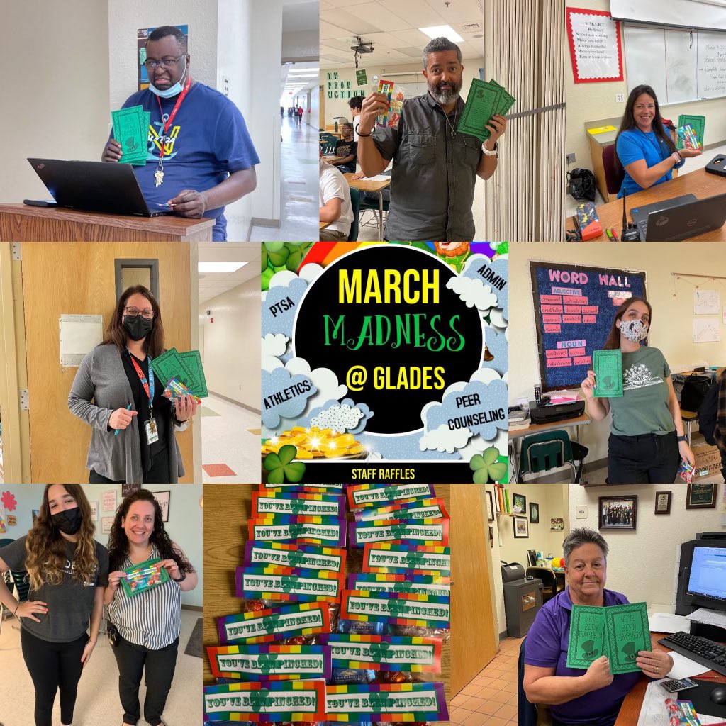 gms_pc's tweet photo. March Madness Continues 🍀! We have begun “pinching” our staff to show them how LUCKY we are to have them at Glades! #ShowTeachersYouCare #KindnessMatters #CreateACulture #BeTheChange @Glades_MS https://t.co/pIIK6S9kq6