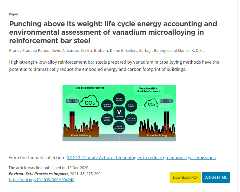 excited to have our work highlighting the role of #vanadium in decarbonizing construction featured in a new collection by the Royal Society of Chemistry on technologies to reduce #greenhousegasemissions @SarbajitBanerj1 @Pranav11394 @VanitecVanadium pubs.rsc.org/en/Journals/Ar…