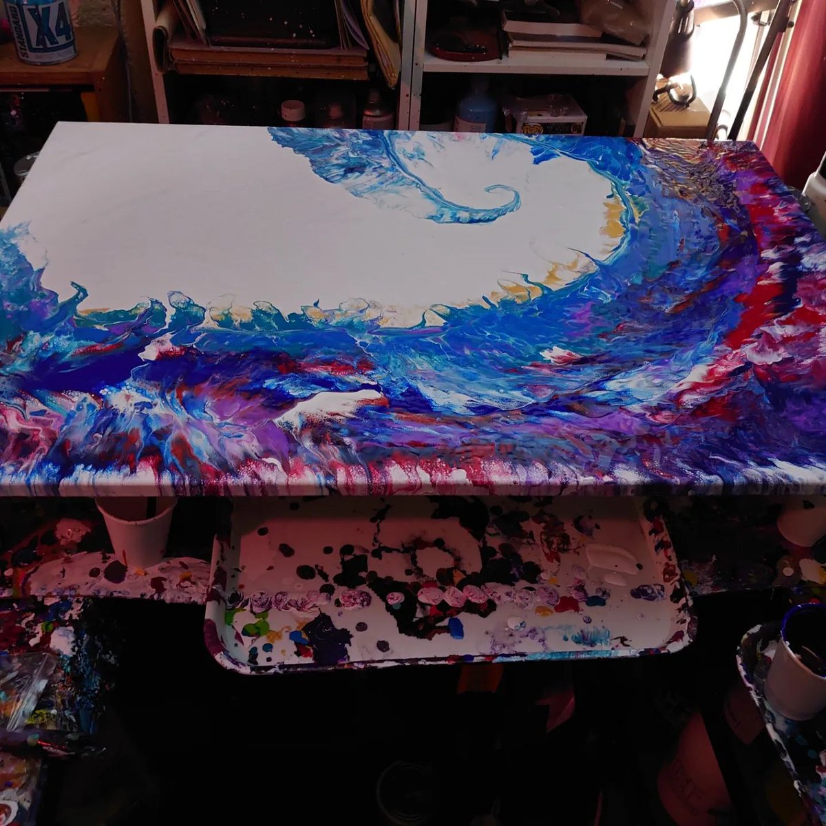 DessonPaul's tweet photo. I'm back from a short break in pouring, I decided to go with quite a large canvas, I love love love how this #abstractwave has gone, #acrylicpourwave #abstractart #abstractartist #fluidartuk #fluidartist #artistsoninstagram #gayartistsoninstagram https://t.co/NgQ4fnWpYd https://t.co/Weg0dXvsvU