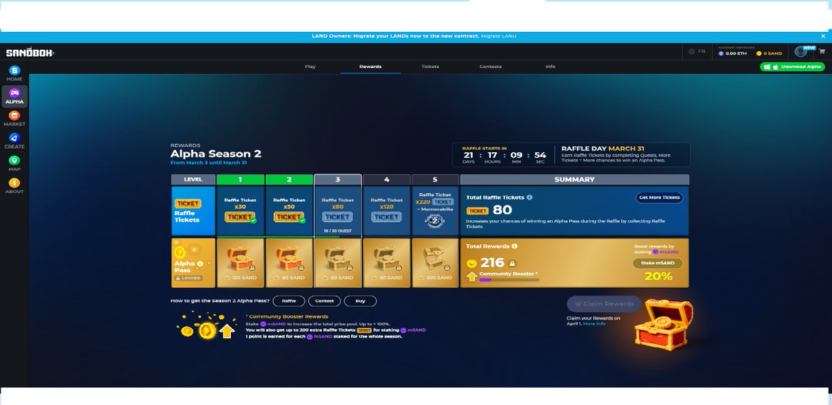 CNewbie007's tweet photo. @TheSandboxGame I just participated in the daily #SandboxAlphaS2Contest for a chance to earn up to 1,000 $SAND! Starting March 9 -  Show your Raffle Tickets. Check out my screenshot below! 👇 #SandboxAlphaS2 https://t.co/UHNpljVynN