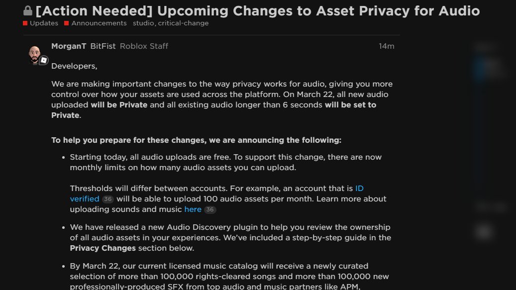 Update] Changes to Asset Privacy for Audio - Announcements