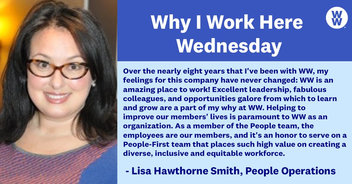 ww_us's tweet photo. This #WomensHistoryMonth, we’re highlighting a handful of the amazing women on our #WWTeam. Meet Lisa Hawthorne Smith who works her magic on our People Operations team. Lisa shares why she chose to join and why she is honored to work at WW. https://t.co/r8cyq2BnSI