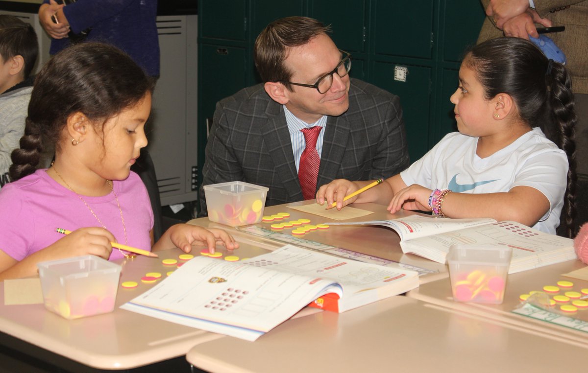 CleburneISD's tweet photo. Commissioner of Education Mike Morath was a special guest at Irving Elementary today, where he spent some time observing Tigers on task in the classroom, meeting and interacting with students and engaging with third grade teachers in the lesson planning process. @teainfo #txed https://t.co/ikrVh8Yt76