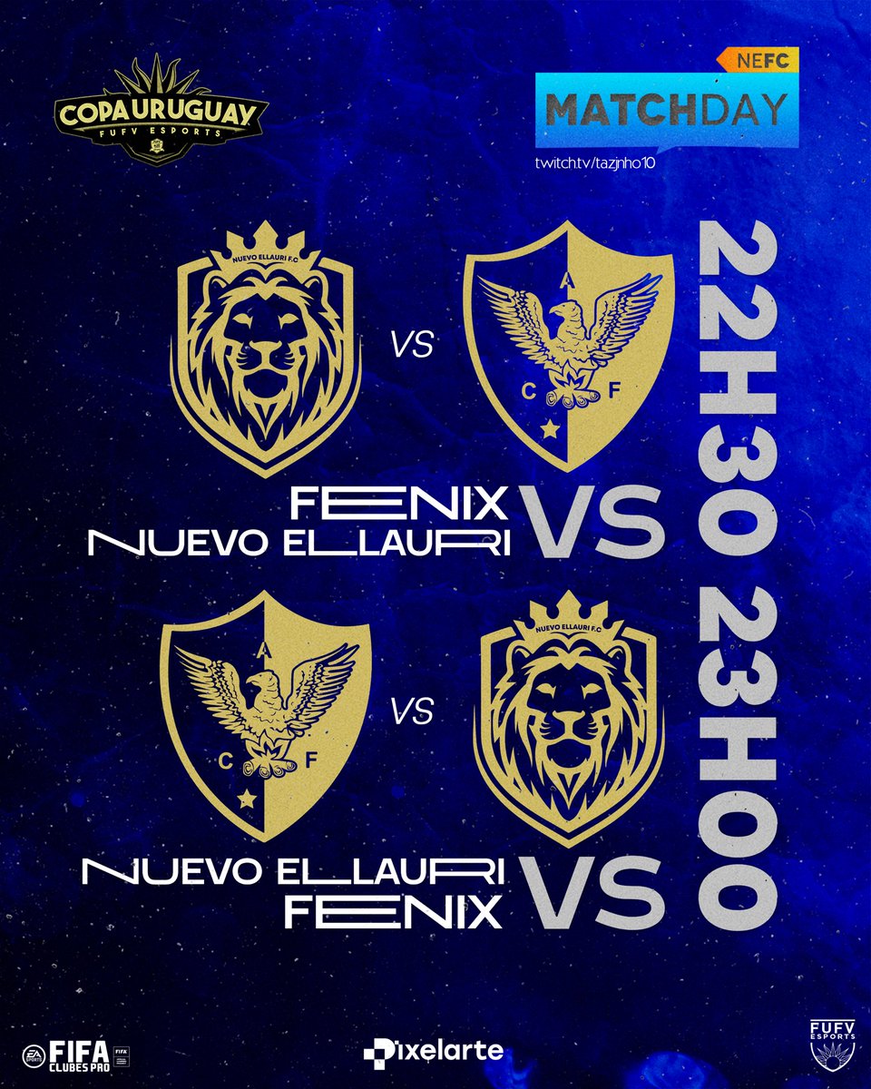 Nuevo Ellauri eSports (@enuevoellauri) on Twitter photo Hoy debutamos por la #CopaUruguayFUFV contra un gran rival como lo es <a href="/cafenix_esports/">Centro A. Fénix | Esports</a> por los 32avos.
Ida: 22:30 hs 🕥
Vuelta: 23:00 hs 🕚
#RugeElLeon 🦁💙🖤 Hoy debutamos por la #CopaUruguayFUFV contra un gran rival como lo es <a href="/cafenix_esports/">Centro A. Fénix | Esports</a> por los 32avos.
Ida: 22:30 hs 🕥
Vuelta: 23:00 hs 🕚
#RugeElLeon 🦁💙🖤