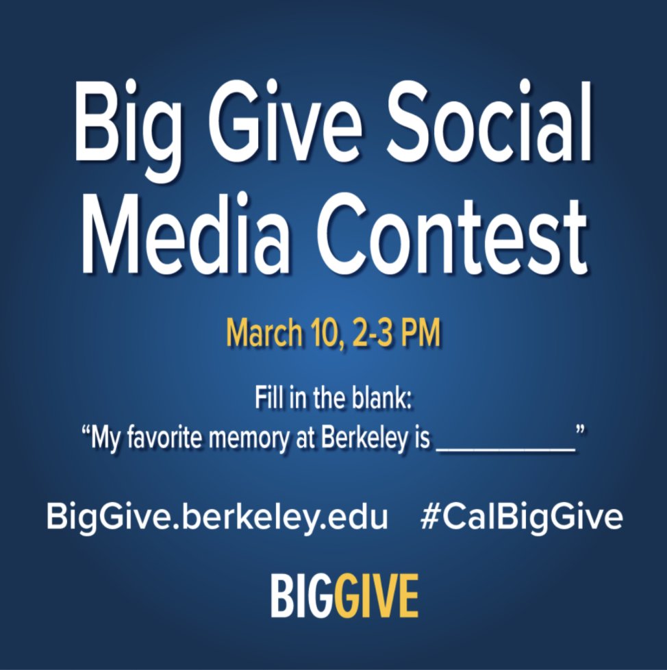 BerkeleyCDSS's tweet image. 📣 It’s almost #CalBigGive! Want to support CDSS?

🐻 Tweet your favorite @UCBerkeley memory tomorrow between 2-3 PM PST
🐻 Tag #CalBigGive #BerkeleyDataSci
🐻 Help us win $1,000 to educate the next generation of data and computer scientists

Let&apos;s go! 👏🏿👏🏽👏🏻