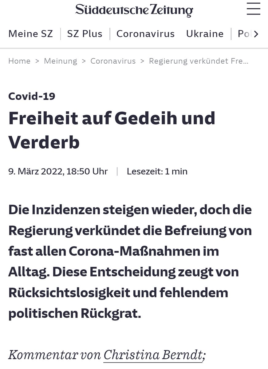AxelHohl's tweet photo. Selten so einen schwachsinnigen SZ pro Pharmapolitik, pro #Lauterbach Kommentar gelesen.
Besser: gedeihen, statt mit Lauterbach und Panikpolitik ins Verderben!
👇😂
https://t.co/dIY1pFPRMf
#Journalismus #AngstJournalismus #Gesundheit https://t.co/mpkyVHLG9p