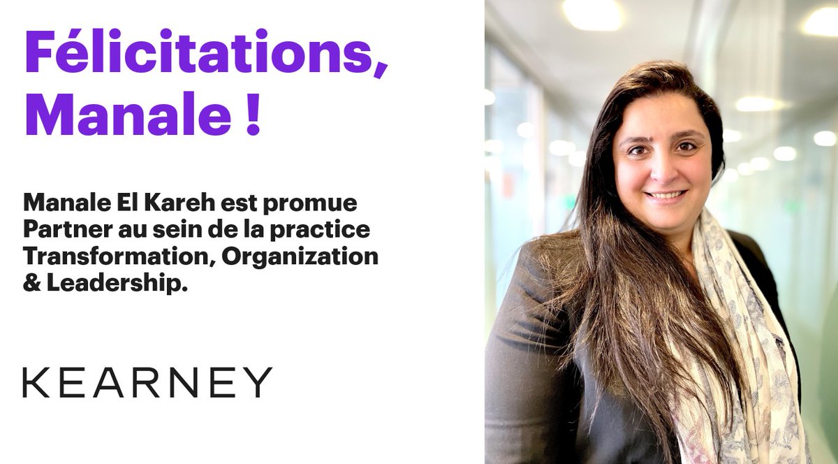 xmesnard's tweet photo. Très heureux d'accueillir Manale parmi les Associé(e)s de Kearney, une reconnaissance plus que méritée pour un parcours plus qu'exemplaire : https://t.co/3fEk7dRtAW https://t.co/PVIWs7ZG4Z