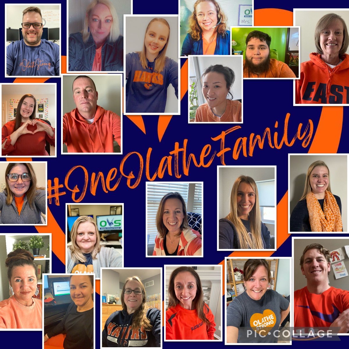 OVSRAPTORS's tweet photo. There was a large group of staff at OVS today repping Orange and Blue for OE today. It’s been a hard seven days in our worlds but what’s most important is standing together in these difficult days. #OneOlatheFamily https://t.co/PmKyT1mqvd